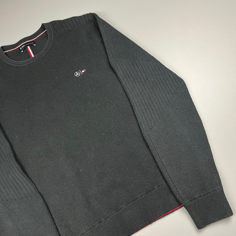 Tommy Hilfiger Sweater Mens XL Black Mercedes AMG Petronas Ribbed Knit